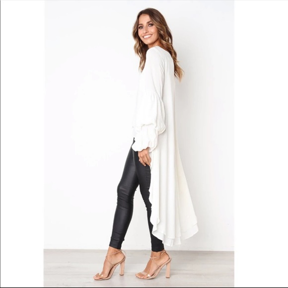 1 Left! White High Low Hem Layered Caped Blouse - Picture 2 of 8